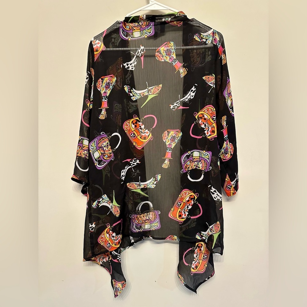 Slinky Brand Y2K Era Sheer Kimono w/ Handbag & Stiletto Print Medium - Picture 4 of 4
